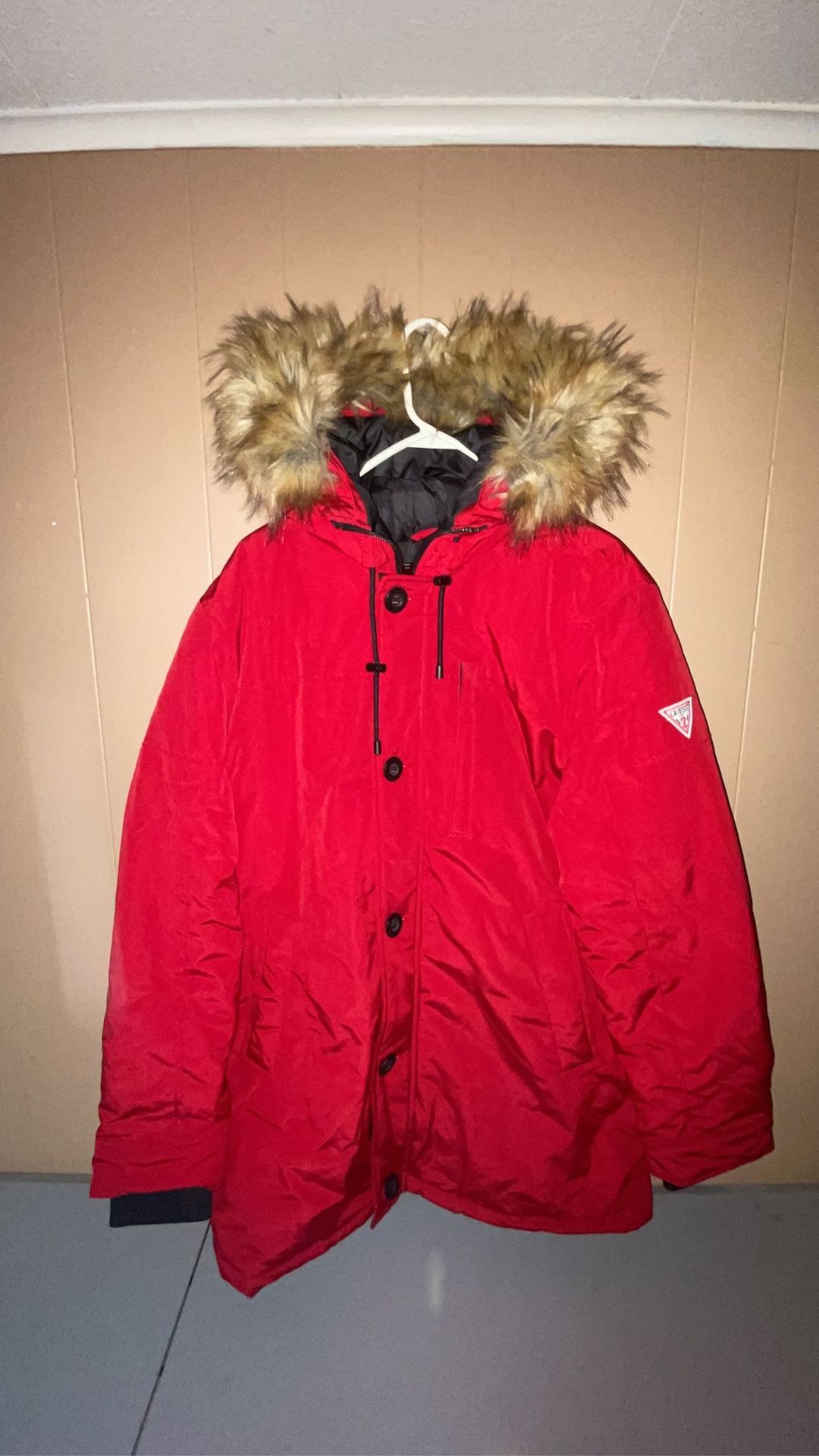 GUESS Men's Heavyweight Hooded Parka Jacket With Removable Faux Fur Trim - XL