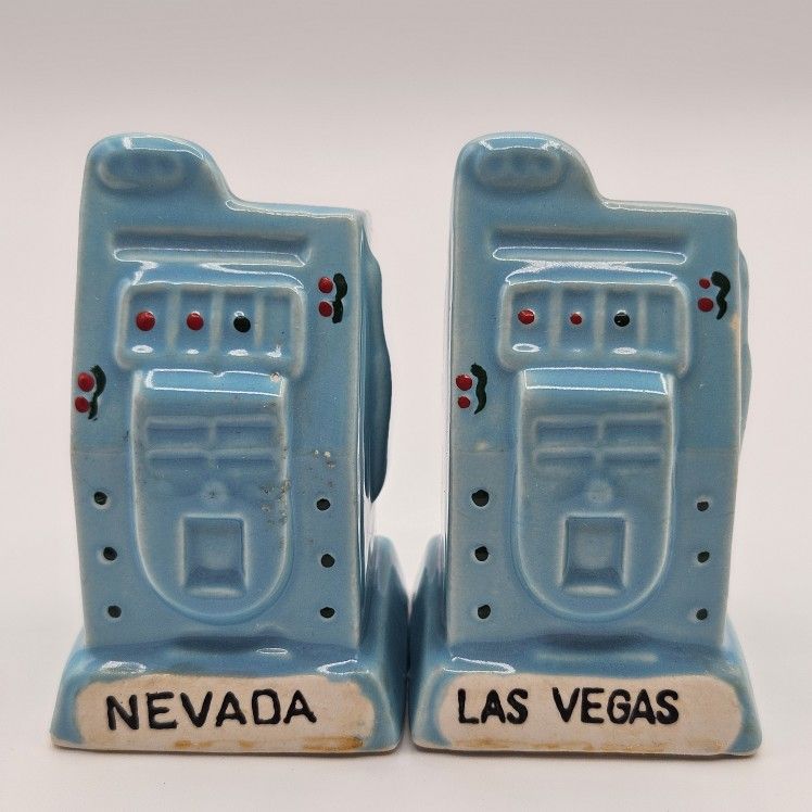 Vintage Blue Slot Machine Salt & Pepper Shakers - Japan