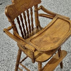 Antique Victorian Small Child’s Oak Wood High Chair