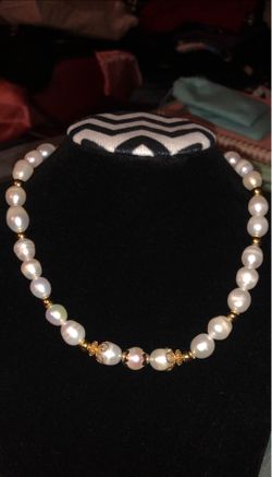 New- choker, real pearl 14k Gold plated, infinity clasp