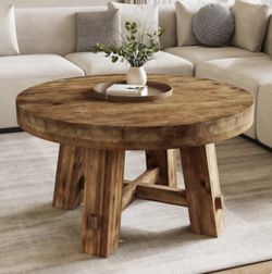 RR0019 new assembled Brown 31.5-Inch Round Coffee Table Solid Wood Center Table with Thickened Tabletop for Living