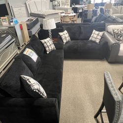 New! Black Sofa And Loveseat Set | Easy Financing Available ✅