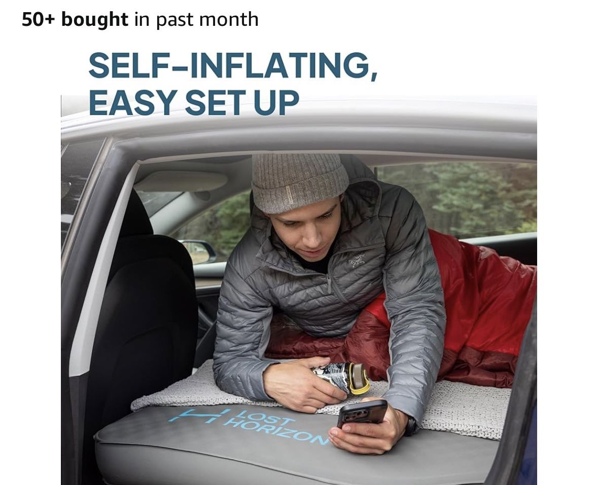 LOSTHORIZON Camping Air Mattress with Foam for Tesla, Self Inflating Sleeping Pad with Air Pump, 4.5" Thick, R-Value 13, Model 3