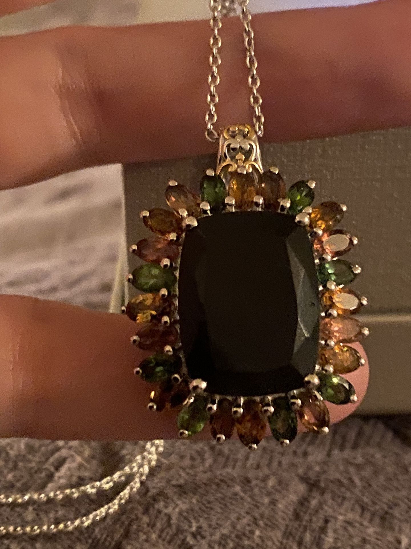 Black & Multi-Tourmaline Necklace - silver - new!