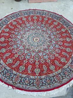 Red Medallion Round Persian Rug – Floral Botanical Motifs Solomon Carpet - 81-inch Round