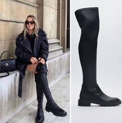 Zara Over-the-Knee Lug Sole Boots - Size 8