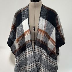 Plaid Open Front Poncho