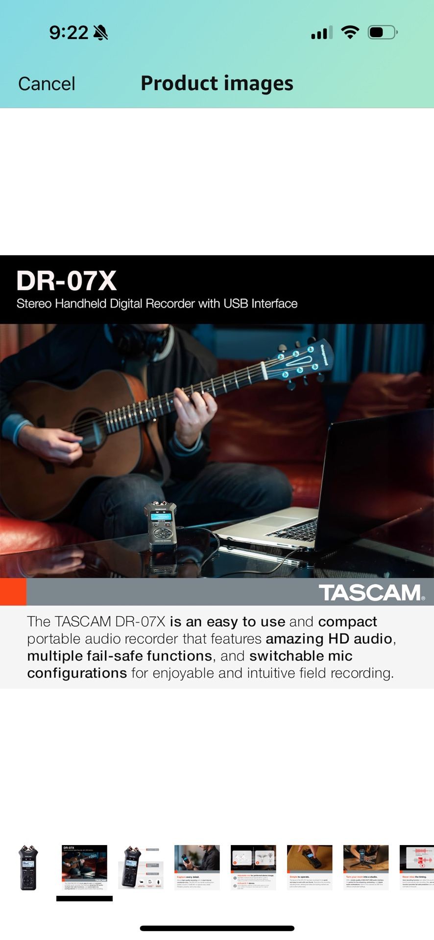 Tascam DR 07X Stereo Handheld Digital Audio Portable Recorder and USB Audio Interface, Pro Field, AV, Music, Dictation Recorder