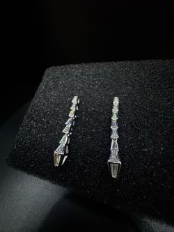Baguette Moissanite Spike Dangle Earrings in Solid 925 Sterling Silver | Modern Geometric Linear Drops