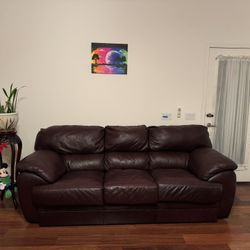 3-Piece Genuine Leather Living Room Set – Dark Burgundy