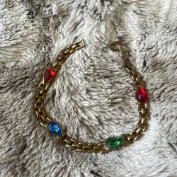 Vintage medieval, renaissance, revival Gold and multi-coloured gemstone bracelet