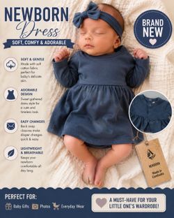 🌸 Brand New Amazon Organic Newborn Baby Dress – Soft Cotton – Adorable! 🌸