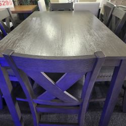 Brand New 60"×30"×36"H Gray Pub High Dining Table + 6 Chairs