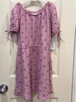Cat & Jack Lavender Bow Print Dress with Pockets Size M (8) NWT