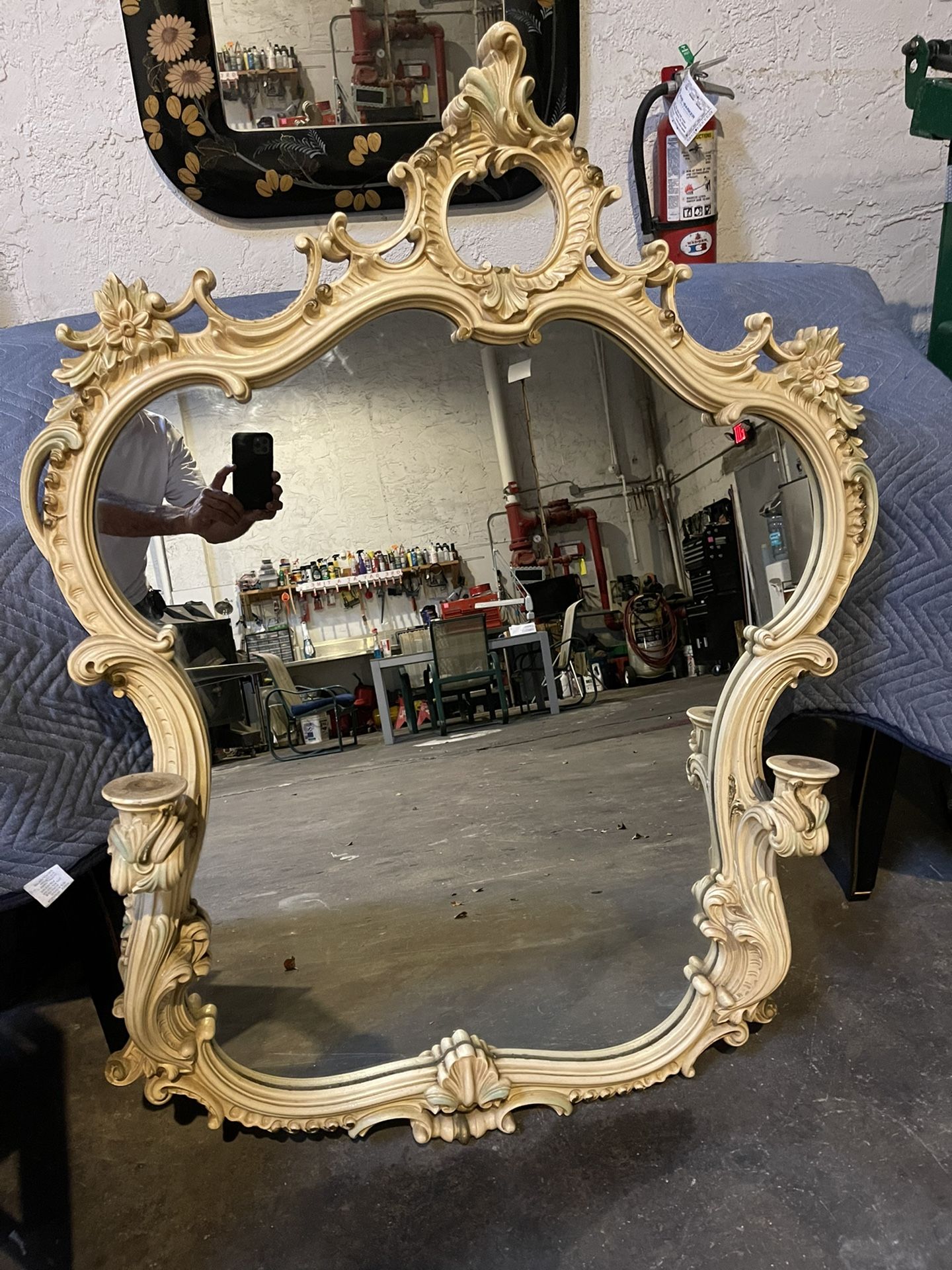 Ornate Carved Wood Mirror 52” H + 40” W