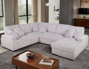New Corduroy Sectional With Pullout Bed / Chaise Storage.  97x123x66x38H.  Free Delivery!