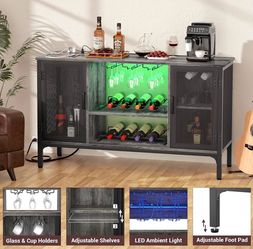 Bar Cabinet with LED Lights and Power Outlet