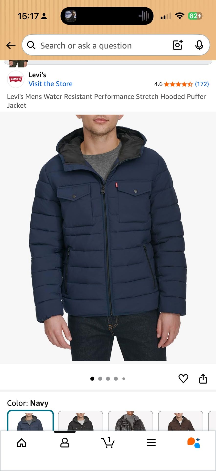 Levi's Mens Water Resistant Performance Stretch Hooded Puffer Jacket