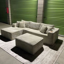 *Free Delivery* Boneless Corduroy Sectional Couch Sofa w/ Ottoman