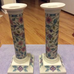 Vintage Set Of Two Ceramic Candle Holders No Chips Or Cracks Great For Spring Decorating 