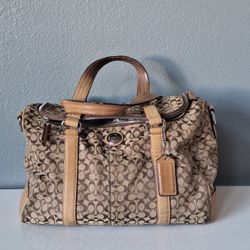 Vintage Coach Signature Stripe Carryall Satchel F77118 Brown Travel Bag Y2K