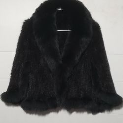 NEW KOREAN WOMEN’S WINTER GENUINE MINK FOX FUR WOVEN SHAWLFASHION FUR   BLACK  ONE SIZE  