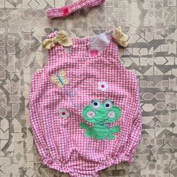 Red Seersucker 2 Piece 12M Girl's Bodysuit and Headband