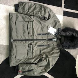 Moncler Jacket Coat Down Puff Fur Army Green Large