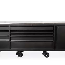 96 in. W x 24 in. D 9-Drawer Heavy-Duty Mobile Workbench with Stainless Steel Top in Matte Black