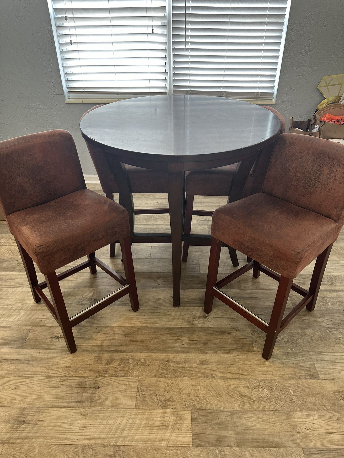 Heavy Solid Brown Wood High Top Table