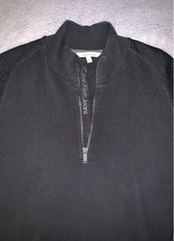 Calvin Klein Sweater Mens Black Fleece Quarter Zip Pullover Kangaroo Pocket 😎