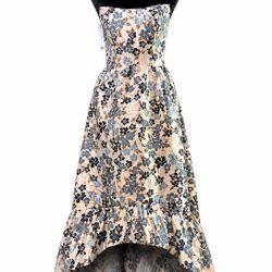 Dessy Collection Strapless Floral High-Low Dress in Cream and Blue