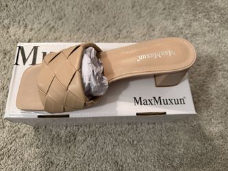 MaxMuxun Women’s Block Heel Sandals – Size 9 – Beige