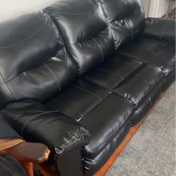 Black Leather Couch Recliner Two Sides, Sillón De Piel Negro Para 3 O 4 Personas Free