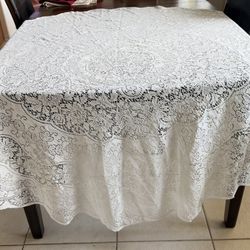 White Cotton Polyester Lace Round Tablecloth