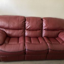 Red Faux Leather Reclining Sofa Couch 