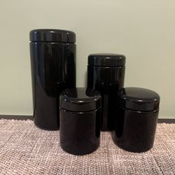 Set of 4 Black Kitchen Counter Glass Canisters