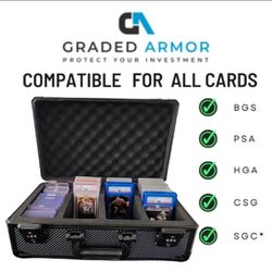 Carbon Fiber 4 ROW Graded Card Slab Case Holds 120+ Graded Cards 