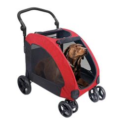 Wooce Dog Stroller For Medium to Large Dogs - 4 Wheels Foldable Pet Travel Stroller Jogger With Adjustable Handle – Red
