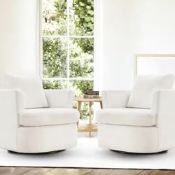 32 in. W Beige Chenille Swivel Accent Barrel Chair Upholstered Armchair Comfy Sofa Chair 360°Club Chair(set of 2)