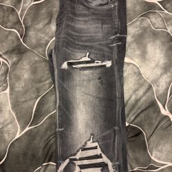 MX1 BLACK LEATHER PATCH DENIM "GREY"