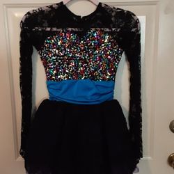 Alexandra Collection Black Colorful Sequined Biketard Performance Costume Ballet Dress Size  XS