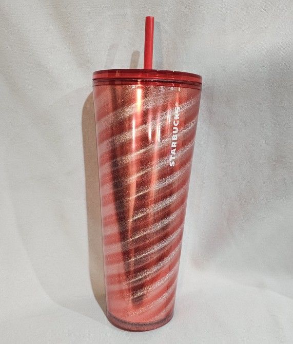 *NEW* Starbucks Red & White Swirl 24 Oz Venti Cold Cup Tumbler