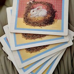 6 Vintage placemat/trivets 10x8 Bunny/Easter 