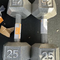 (2) Cast Iron 25lb Dumbbells