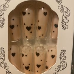 10 Pack Pink Hearts Long Coffin Shaped Press On Nails