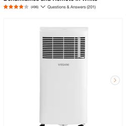 5,000 (DOE) BTU 115-Volt Portable Air Conditioner for 150 sq. ft. Rooms Dehumidifies and Remote in White