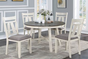 Dining Table with 4 Chairs, Round, Two Tone Color, SKU#10F2512
