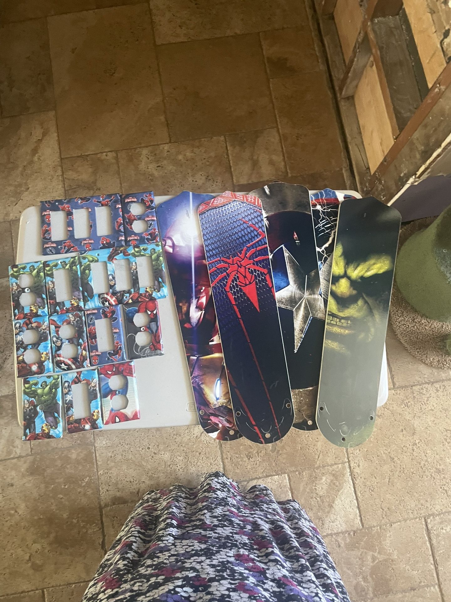 Set of Superhero Fan Blades and switch plate covers for your Avengers Spider-Man Iron Man Thor Hulk Fans