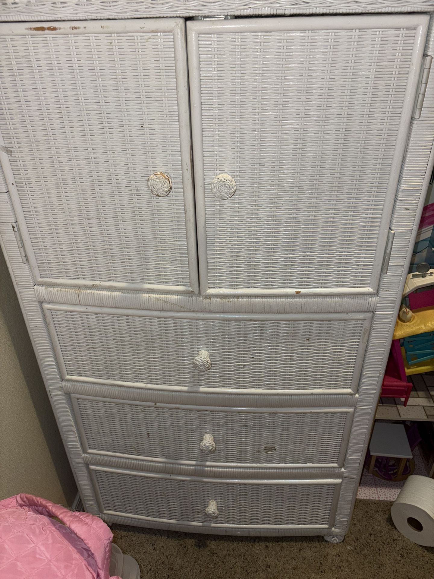 2 White Wicker Dressers